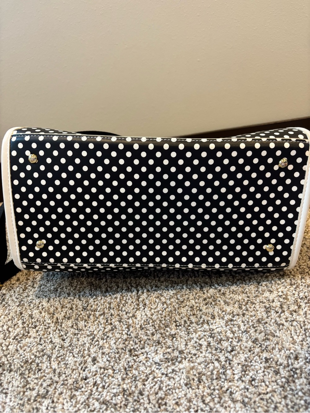 Betsey Johnson Black & White Polka Dot Tote with Pink Pom Charm - Picture 6 of 10